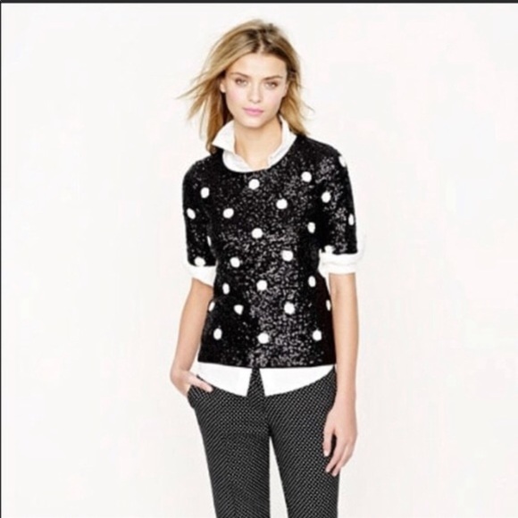 J CREW Sequined Polka Dot Black & White Top - Picture 5 of 5